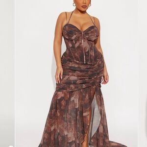 Fashion Nova Floral Brown Maxi Dress